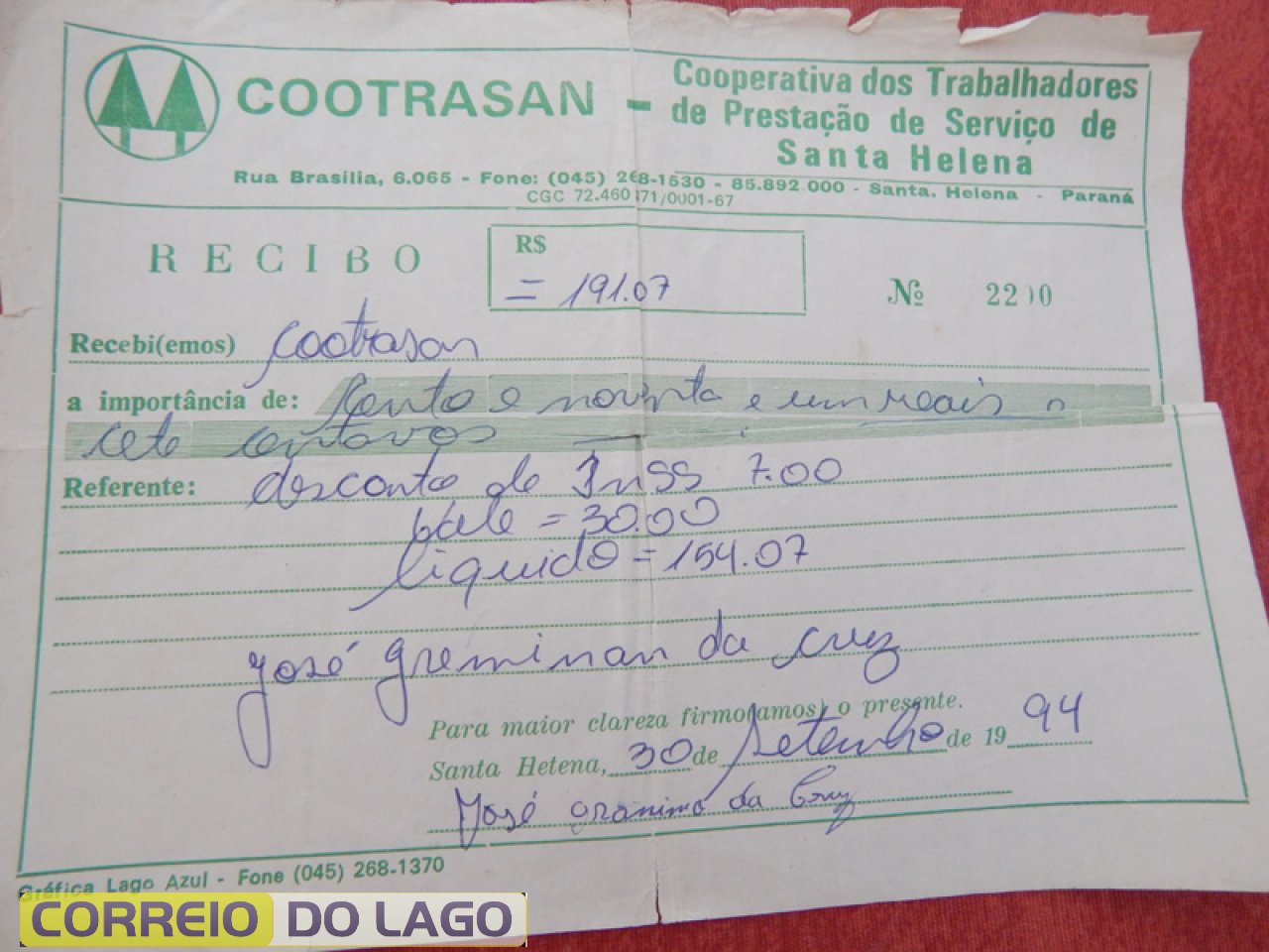 Empresa COOTRASAN no qual José Granima da Cruz trabalhou de pedreiro. Década de 1990. Empresa COOTRASAN no qual José Granima da Cruz trabalhou de pedreiro. Década de 1990.