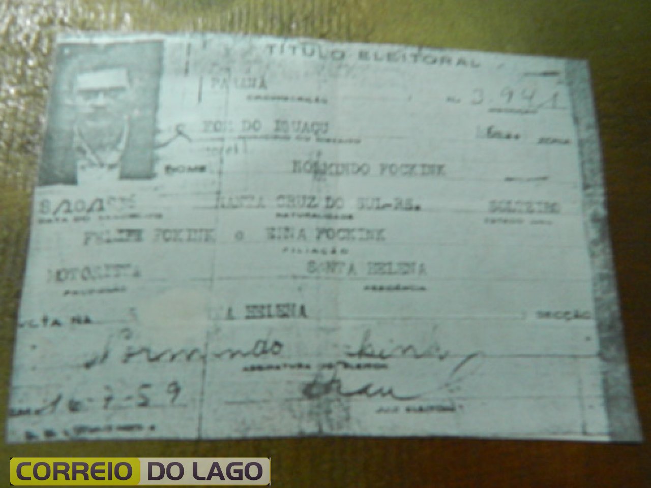 Título de Eleitor que pertencia a Normindo Fockink. Título de Eleitor que pertencia a Normindo Fockink.