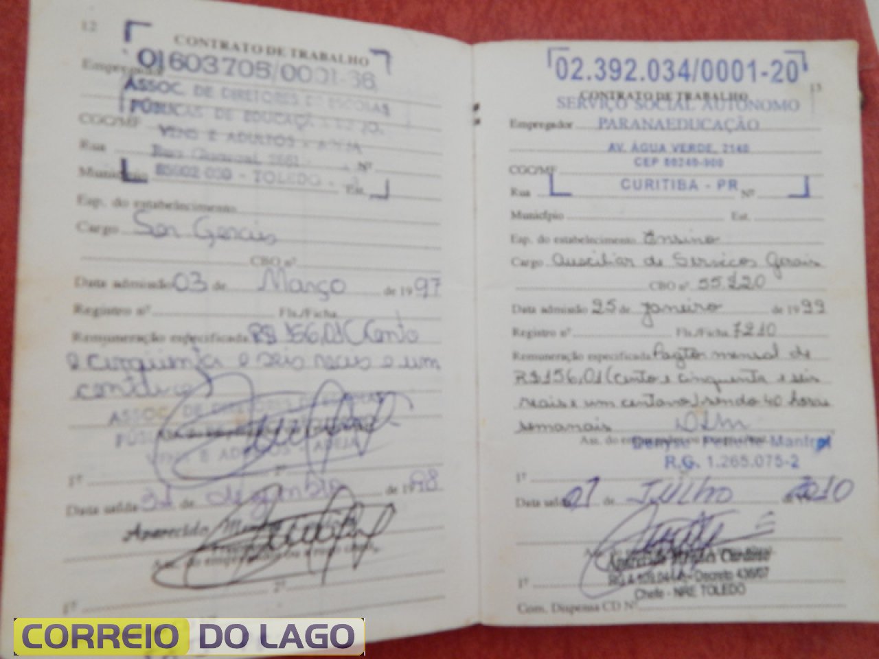 Contratação de Ivone da Cruz para trabalhar na E.E.G. Ramos, Santa Helena-PR.