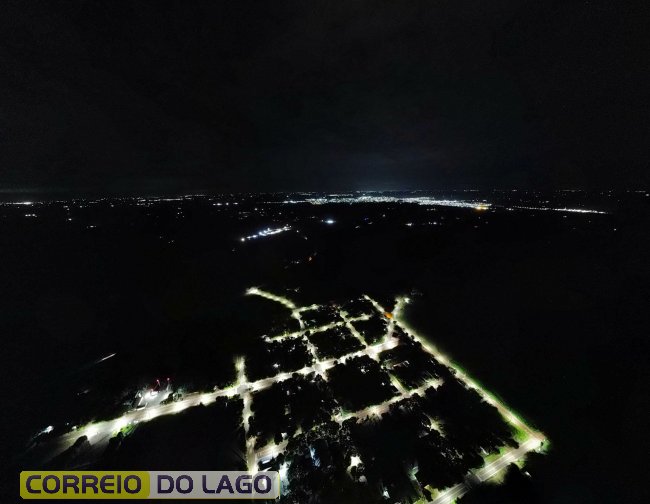 O primeiro distrito a ter 100% da iluminação pública em LED é Novo Horizonte. 