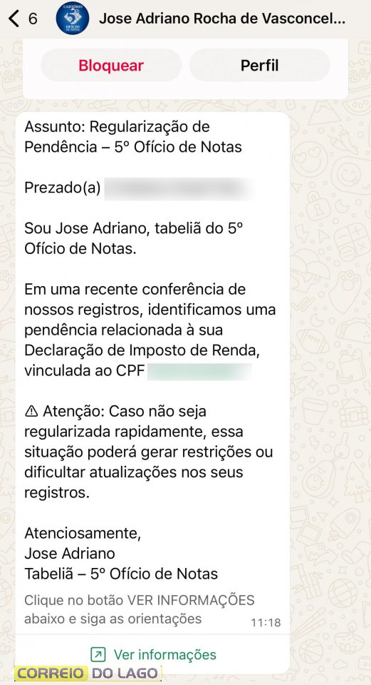 Mensagem recebida pelo whatsapp