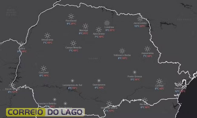 Previsão do tempo do Simepar para sexta-feira (18) — Foto: Reprodução/Simepar